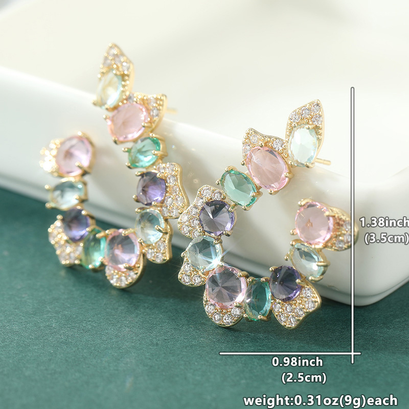 Women's Plated U-Shaped Hoop Earrings with Synthetic Zirconia